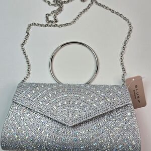 Blush Evening “Leela” Silver Rhinestone Clutch